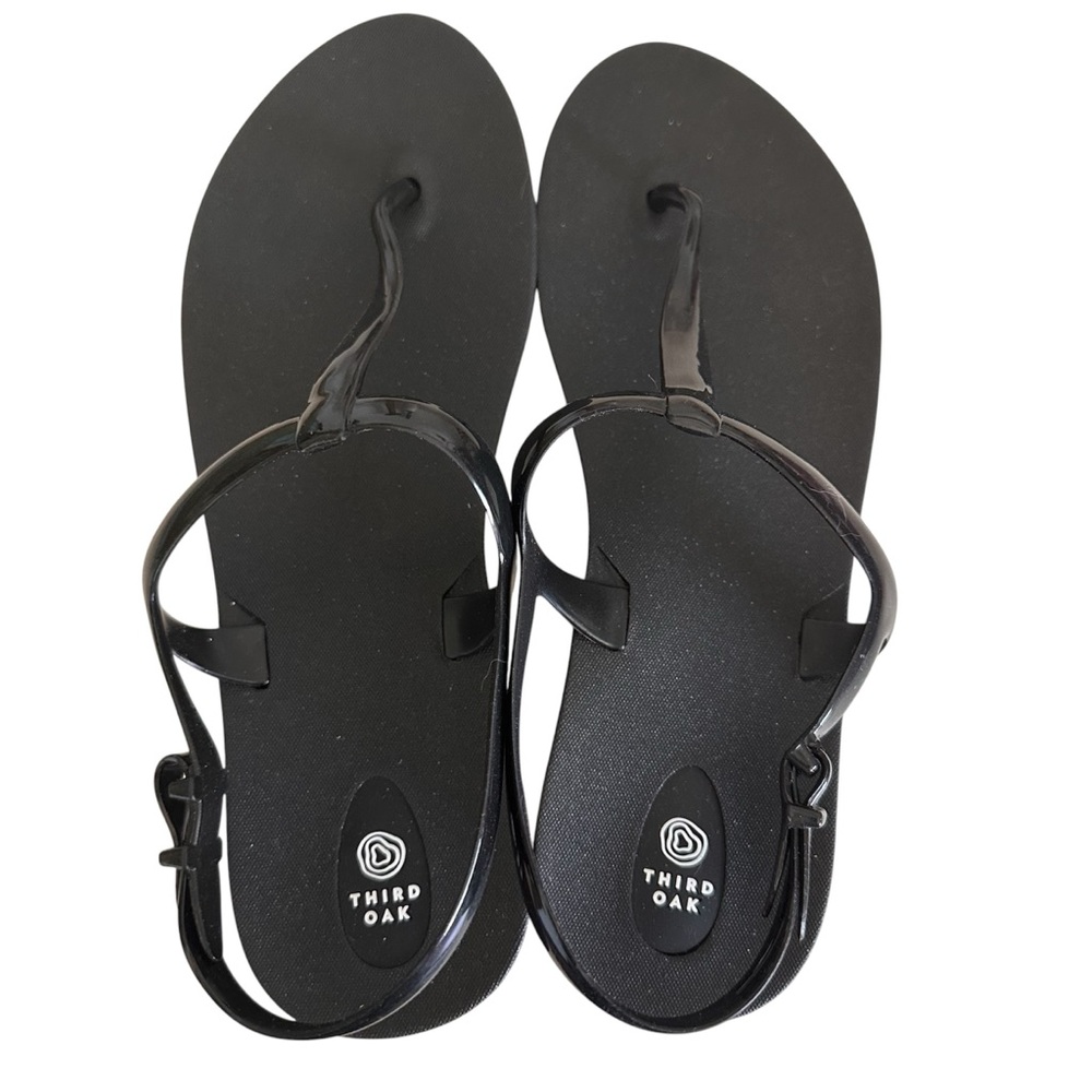 Third Oak Black Journey Slim T-Strap Sandals Size 9